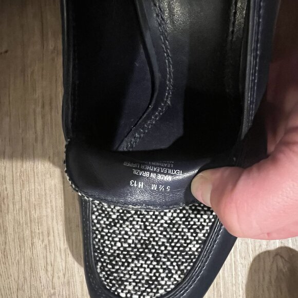 Tory Burch Women's Black Leather & Tweed wedges With Gold Hardware & Block Heels - Picture 6 of 7